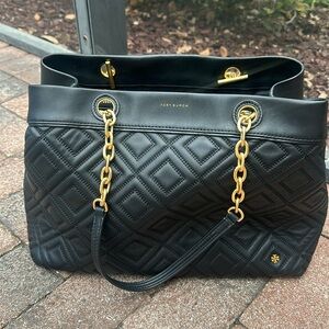 Tory Burch Quilted Leather Fleming Tote with Gold Hardware